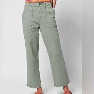 FAHERTY Women Organic Cotton Wide Leg Crop Jeans Size 28 Distressed Hem